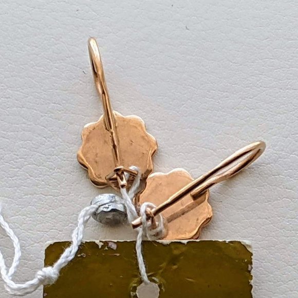 NOS Russian Soviet USSR 14K Rose Pink Gold Diamond Cut Flower Dangle EARRINGS - Picture 6 of 6
